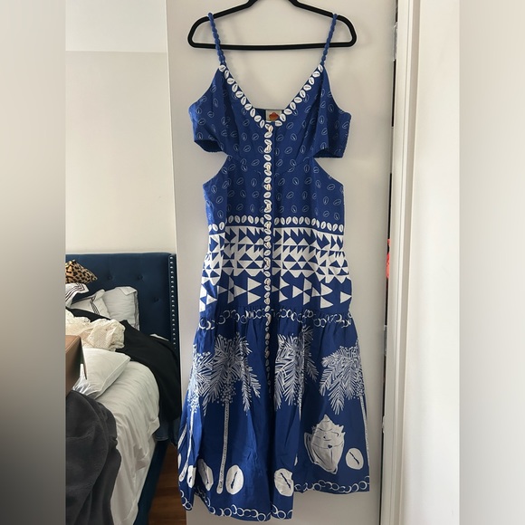 Farm Rio Blue Mixed Ondina Midi Dress XL NWT - Picture 2 of 14